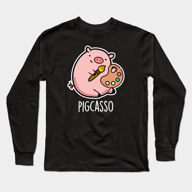 Pigcasso Cute Artist Pig Pun Long Sleeve T-Shirt by punnybone